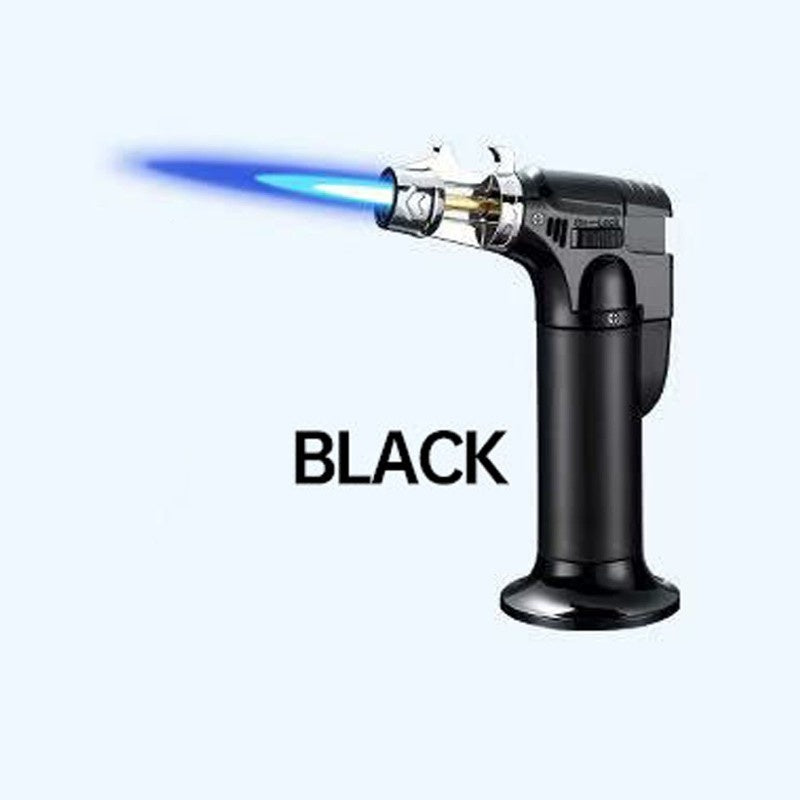 Windproof BBQ Lighter & Multi-Tool with Built-In Bottle Opener and Cigar Holder, Outdoor Portable Barbecue and Baking Kit, Black