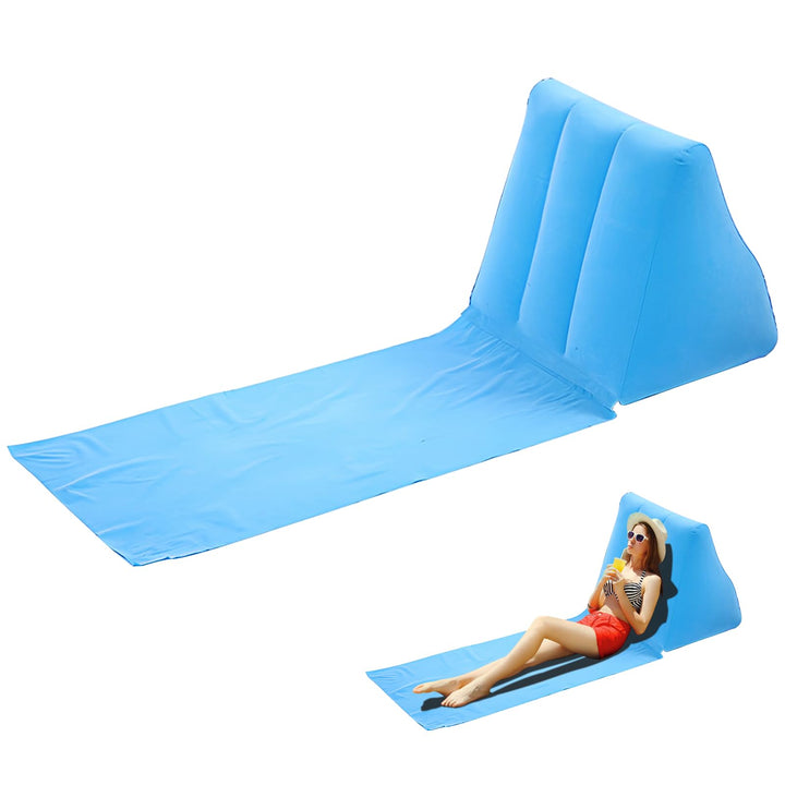 NamcheBarwa Inflatable Portable Beach Mat Lounge ChairFolding Lightweight Camping Lounge Chairs Mat with Backrest for Lawn Outdoors Camping Picnic Travel (Light Blue)
