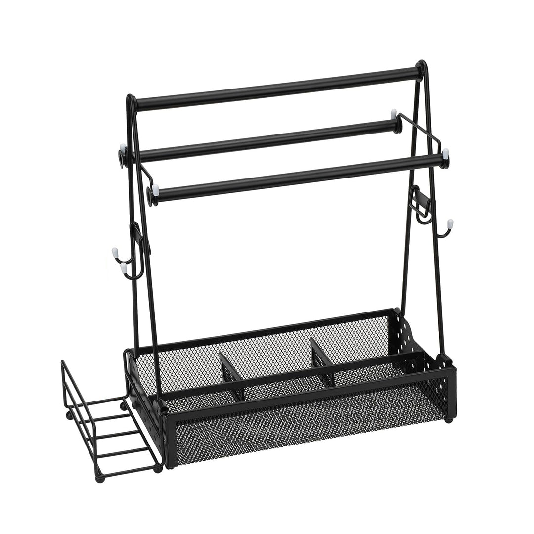 Metal Grill Caddy &amp; Utensil Organizer with Paper Towel Holders, Side Basket &amp; Hooks for Outdoor BBQ, Camping &amp; Kitchen