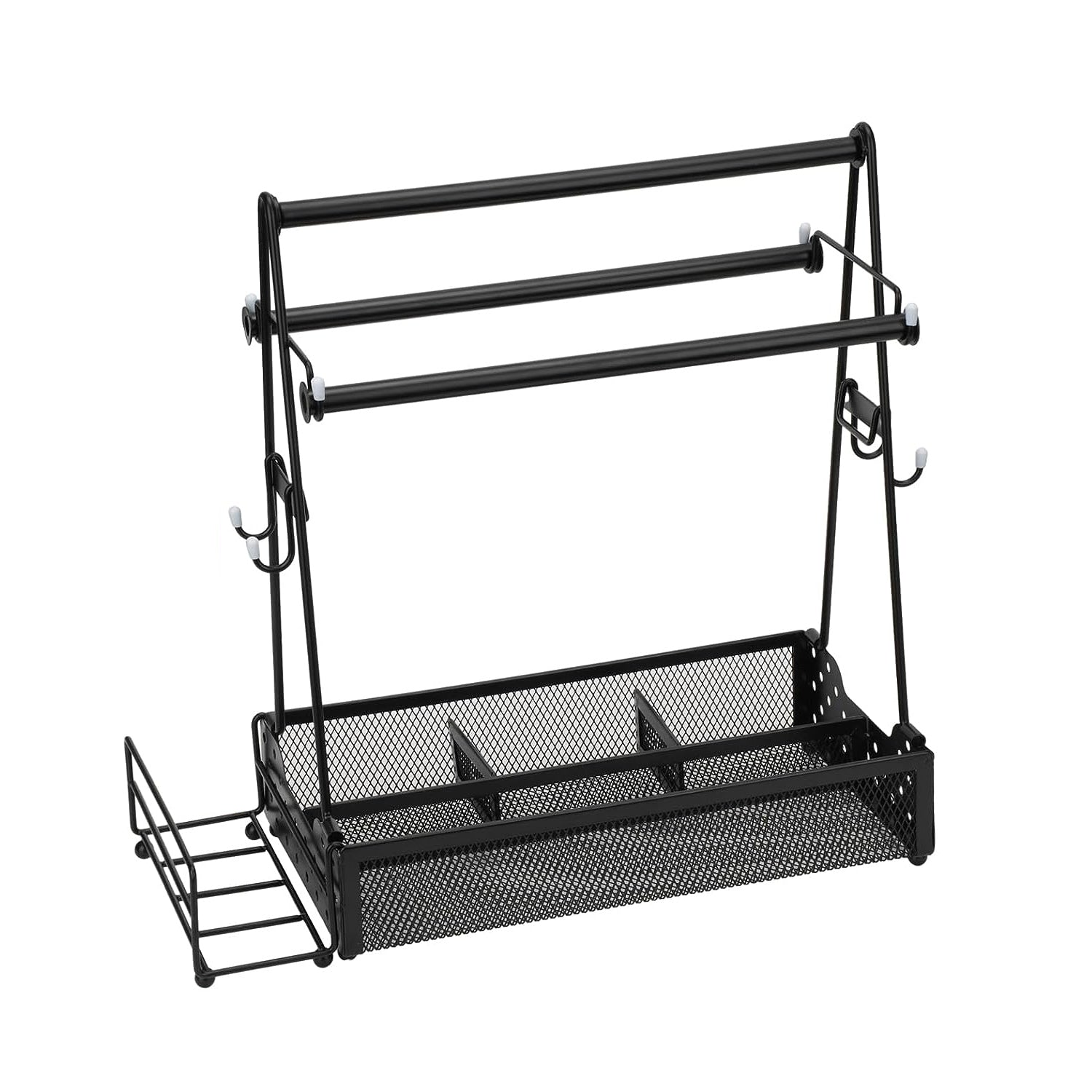 Metal Grill Caddy & Utensil Organizer with Paper Towel Holders, Side Basket & Hooks for Outdoor BBQ, Camping & Kitchen