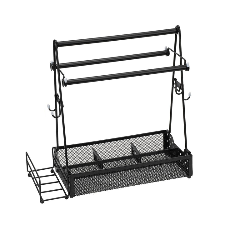 Metal Grill Caddy &amp; Utensil Organizer with Paper Towel Holders, Side Basket &amp; Hooks for Outdoor BBQ, Camping &amp; Kitchen