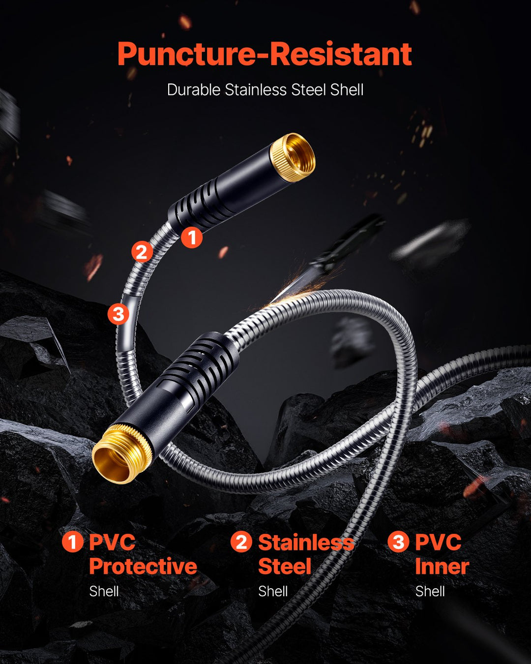 Metal Garden Hose 25 Ft, Rust Proof Stainless Steel Water Hose, Heavy Duty Backyard Hose With 10 Function Nozzle, No-Kink &amp; Flexible Water Pipe, Lightweight Metal Hose For Yard, Outdoor