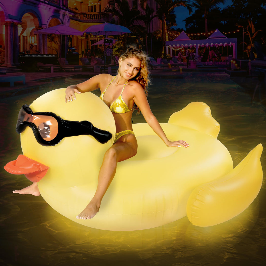 Giant Inflatable Duck Pool Float with Solar LED Lights - 65 in.