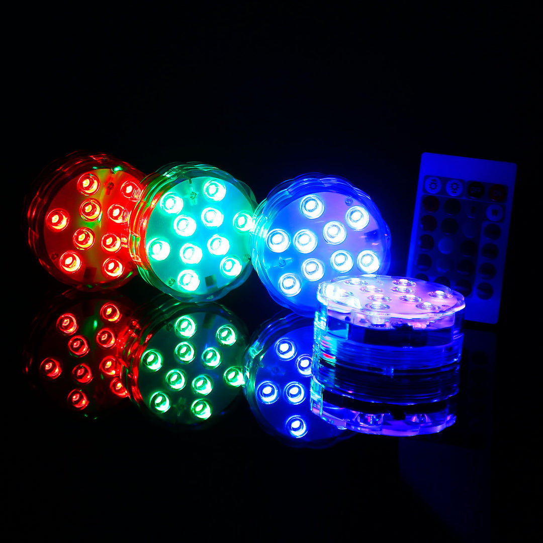 RGB Submersible Pool Lights | 4-Pack with Remote | IP68 Waterproof | 16 Color Modes