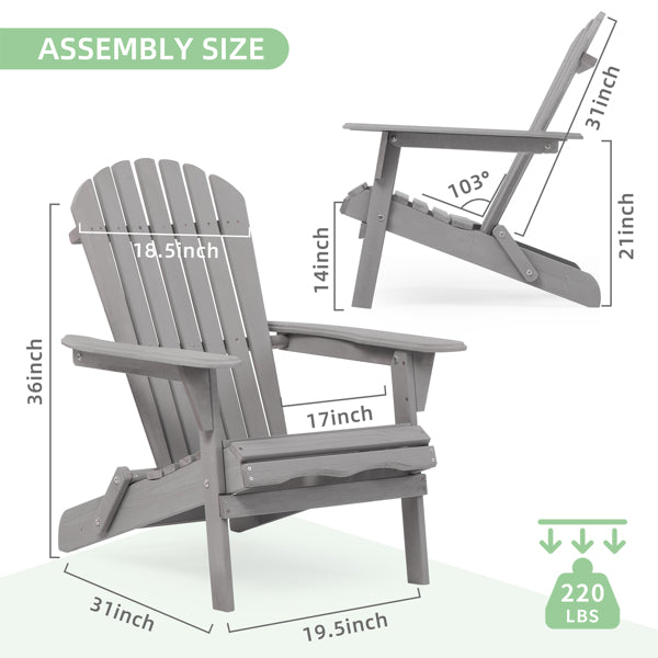 Adirondack Chair Set of 2 | Solid Wood | Folding | Gray | Outdoor Patio