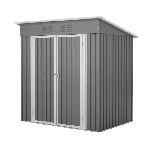 6'x4' Outdoor Metal Storage Shed For Garden Tools Lockable Door With Floor Frame