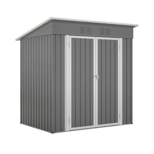 6'x4' Outdoor Metal Storage Shed For Garden Tools Lockable Door With Floor Frame
