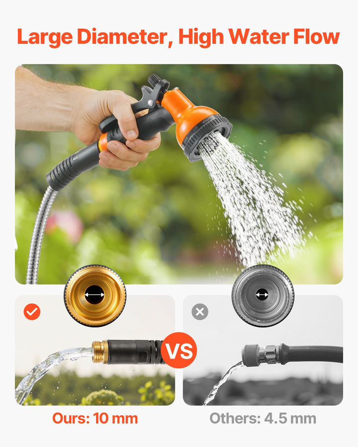 Metal Garden Hose 25 Ft, Rust Proof Stainless Steel Water Hose, Heavy Duty Backyard Hose With 10 Function Nozzle, No-Kink &amp; Flexible Water Pipe, Lightweight Metal Hose For Yard, Outdoor