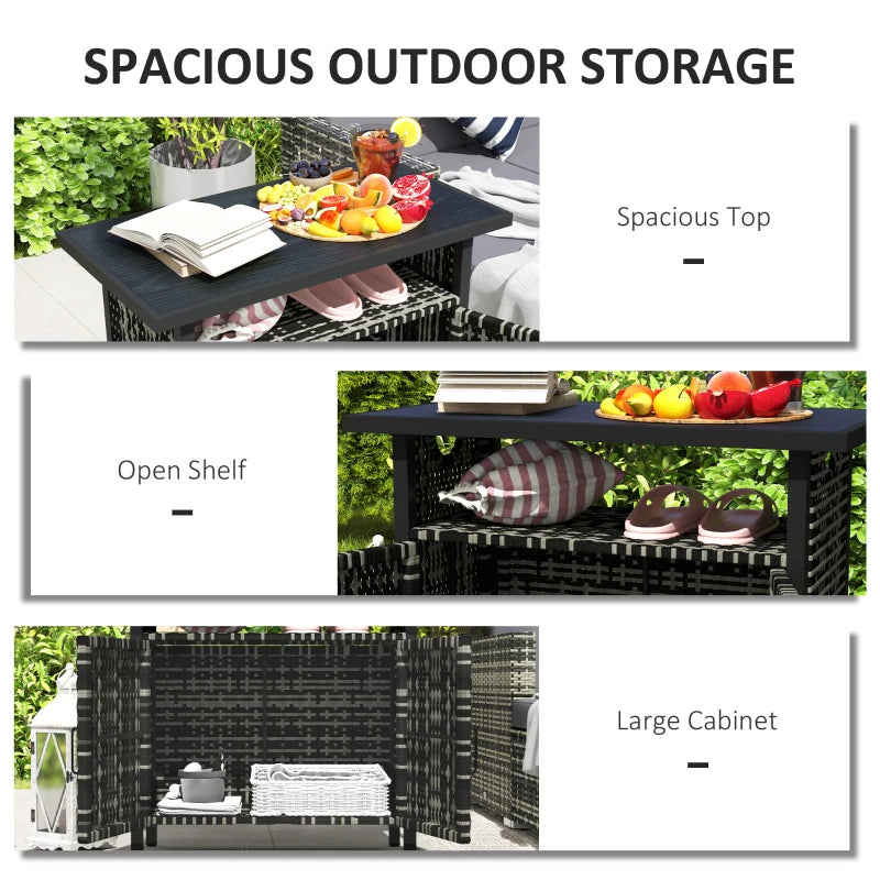 Outdoor Pool Towel Storage Cabinet | PE Rattan &amp; Steel | Mixed Gray