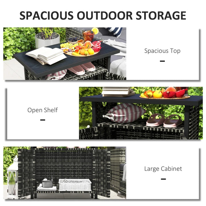 Outdoor Pool Towel Storage Cabinet | PE Rattan &amp; Steel | Mixed Gray