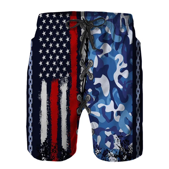 Amextrian Mens Quick Dry Swim Trunks with Mesh LiningCamouflage Stripes American FlagSummer Surf Long Beach Pants Board Shorts Bathing Suits S