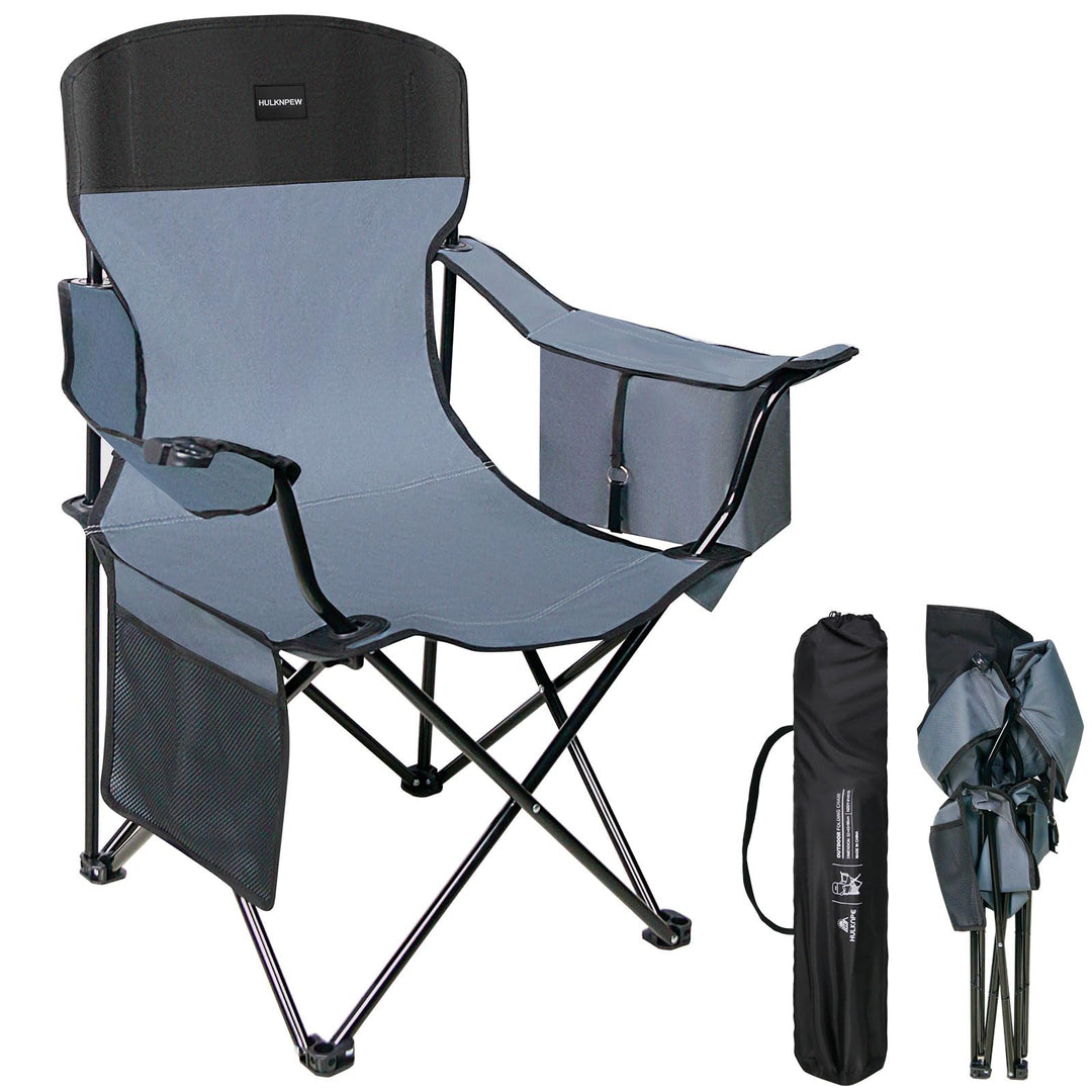 Portable Folding Camping Chair with Cooler Bag, Cup Holder &amp; Side Pocket – Heavy Duty Outdoor Chair for Adults