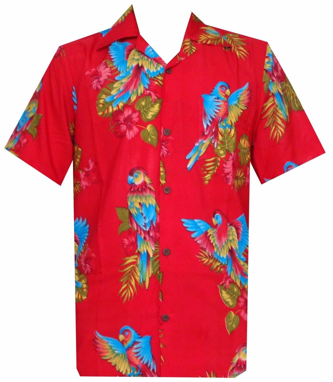 Hawaiian Shirt 39 Mens Parrot Print Beach Aloha Party Pure Red 2XL