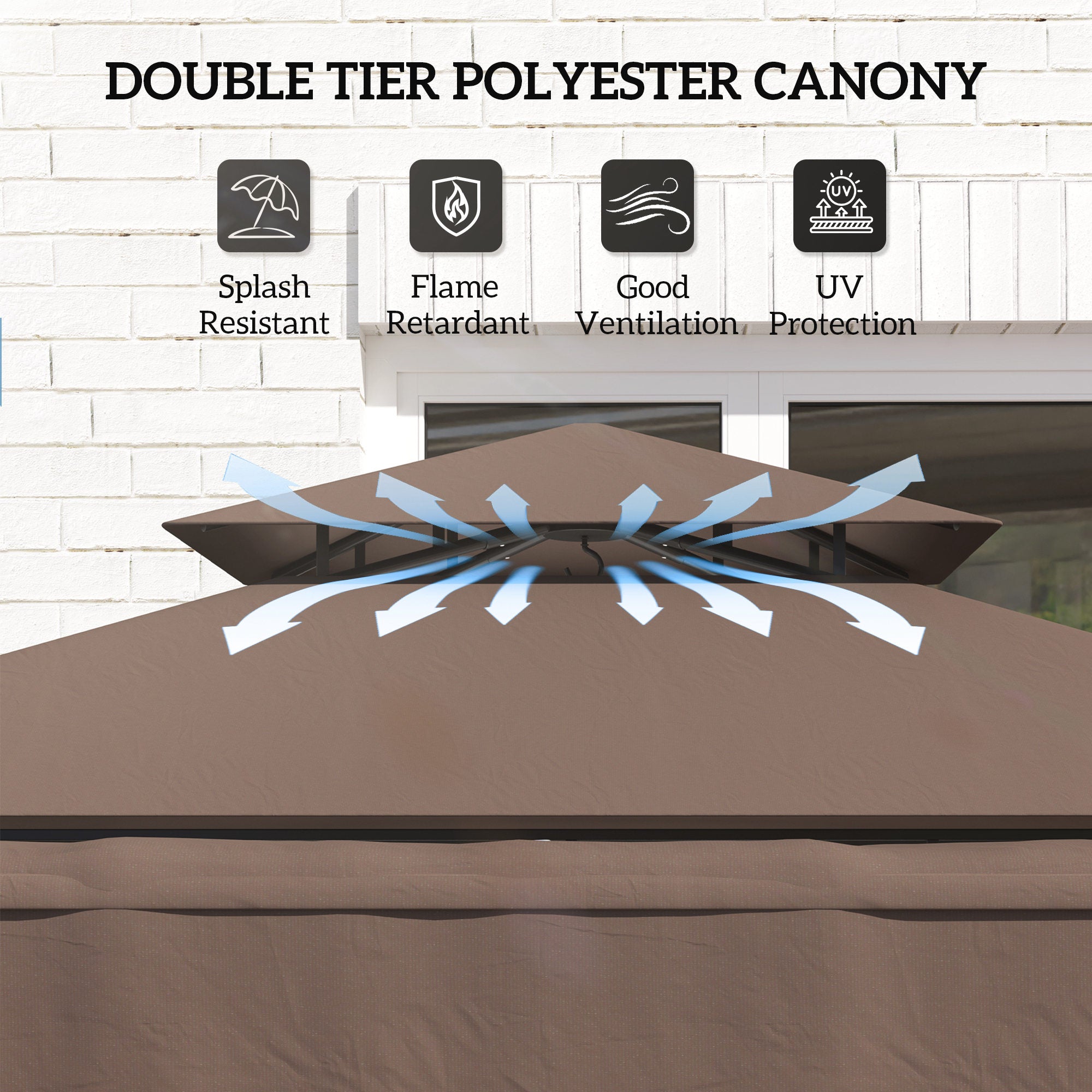 8' x 5' Outdoor Grill Gazebo, Barbecue Gazebo Shelter with Side Awning, 2 Side Shelves and 6 Hooks, Brown