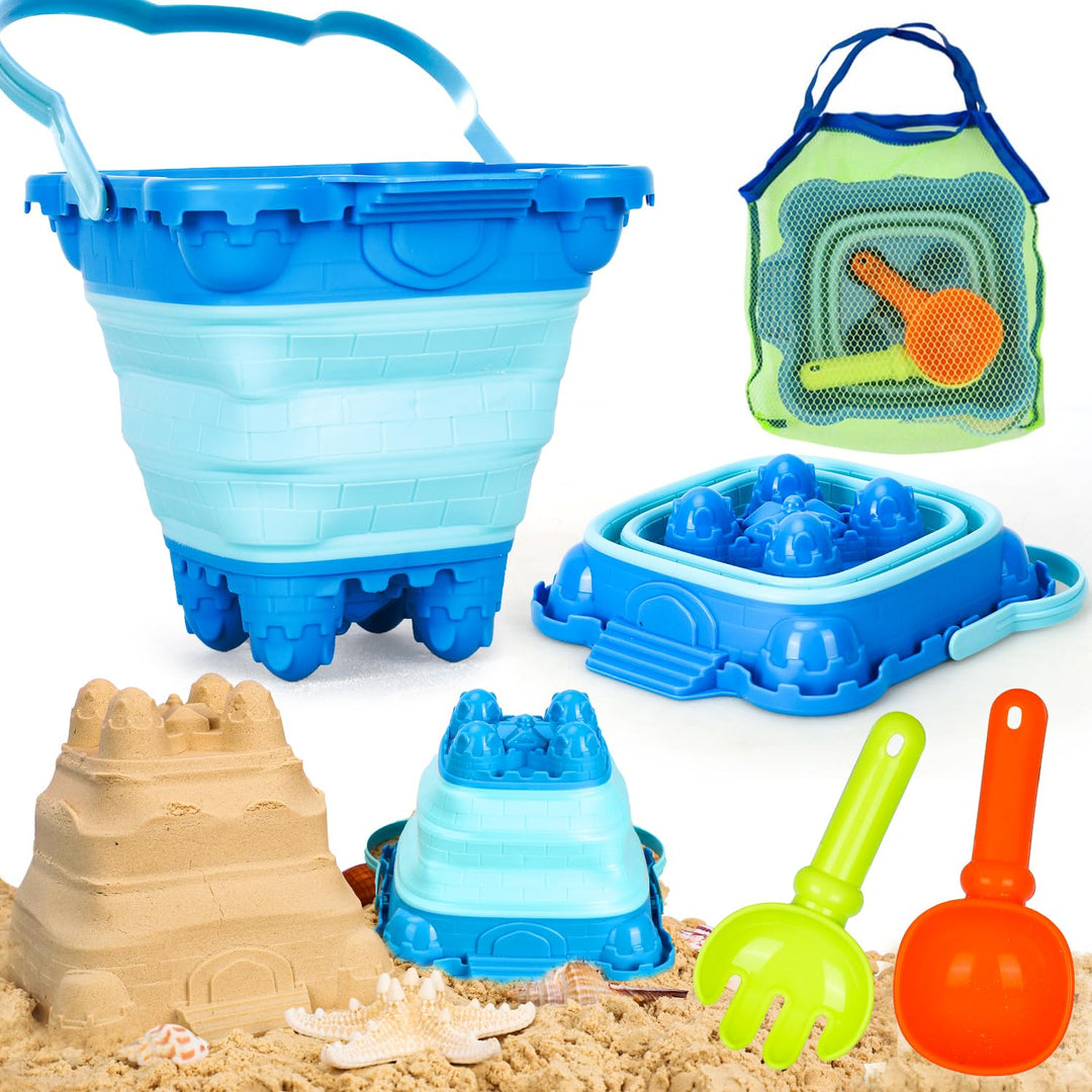 Beach Sand Toy Set | Collapsible Bucket, 2 Shovels | Kids Ages 1–8