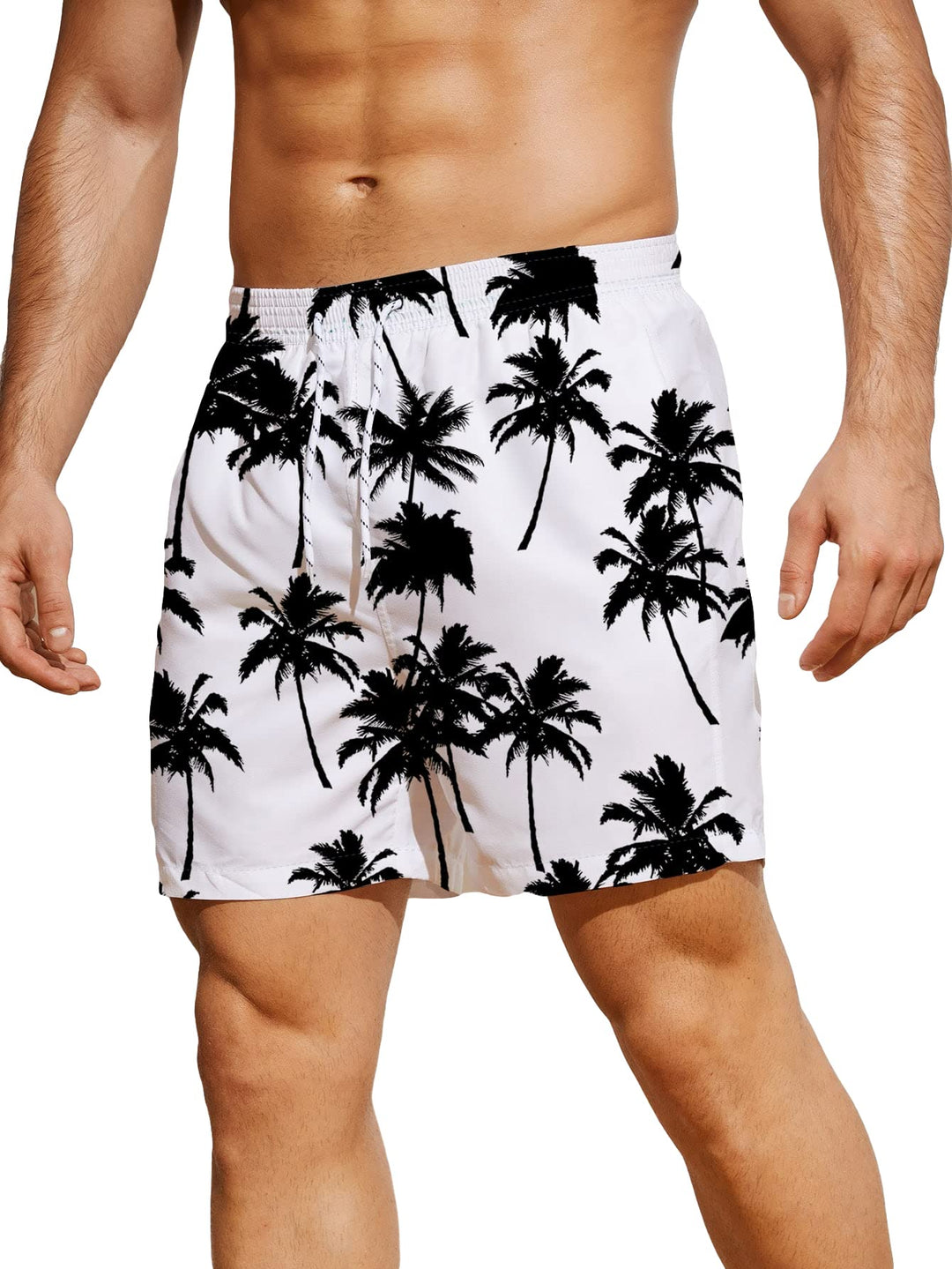 Floerns Mens Boho Swim Trunks Graphic Print Drawstring Waist Shorts Bathing Suit White Tropical XL