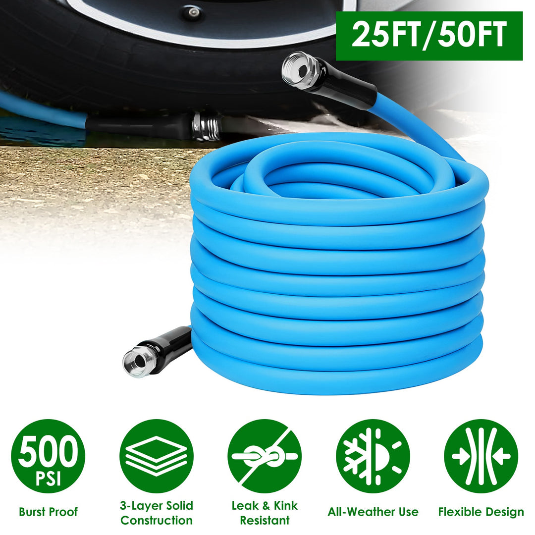 25FT-50FT Options -- 1Pc Non-Expanding Flexible Garden Hose Heavy Duty PVC Water Hose Leak-Resistant Kink-Free All-weather Burst 500PSI