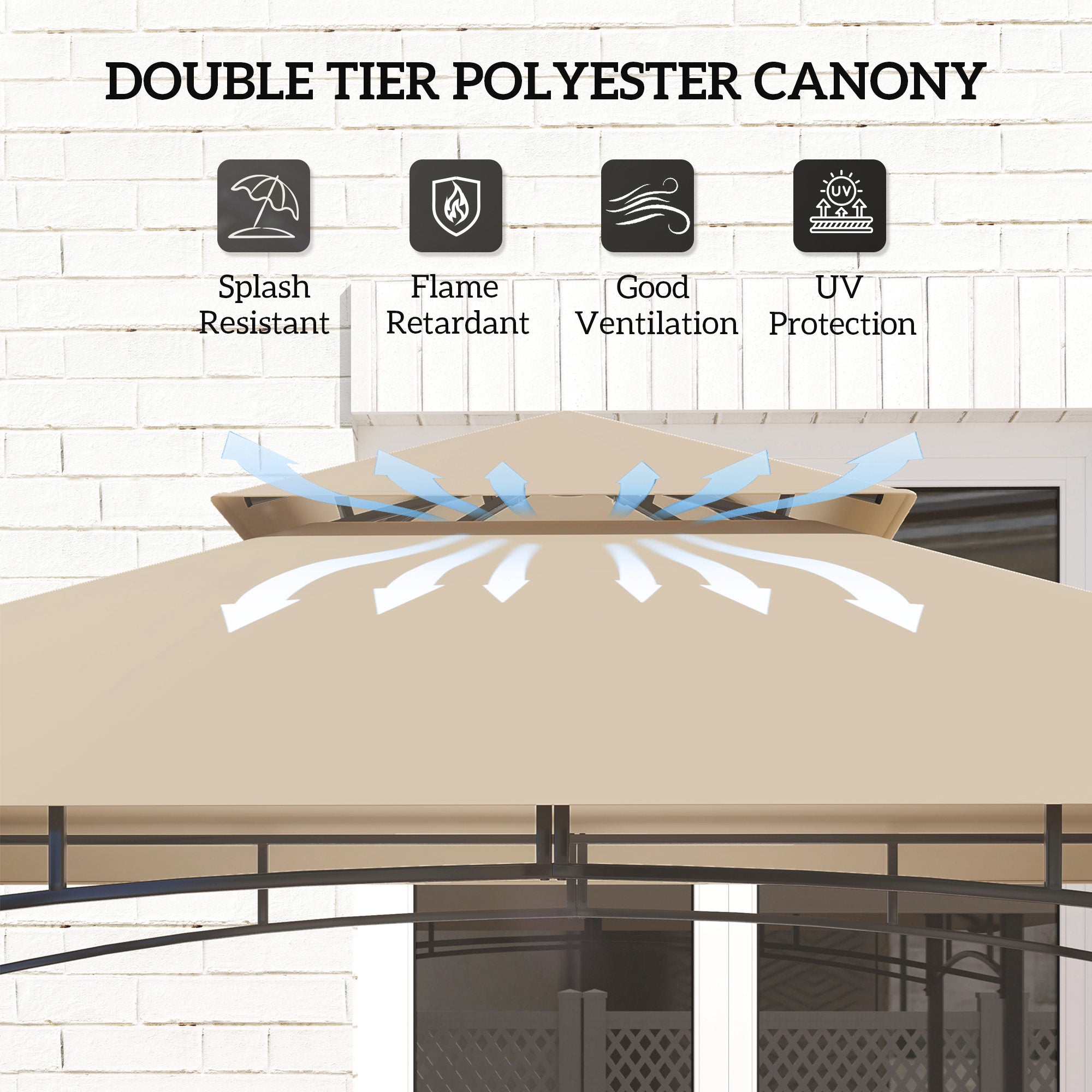 8' X 5' Outdoor Grill Gazebo, Barbecue Gazebo Shelter With LED Light, 2 Side Shelves, Hooks, Bottle Opener, Khaki