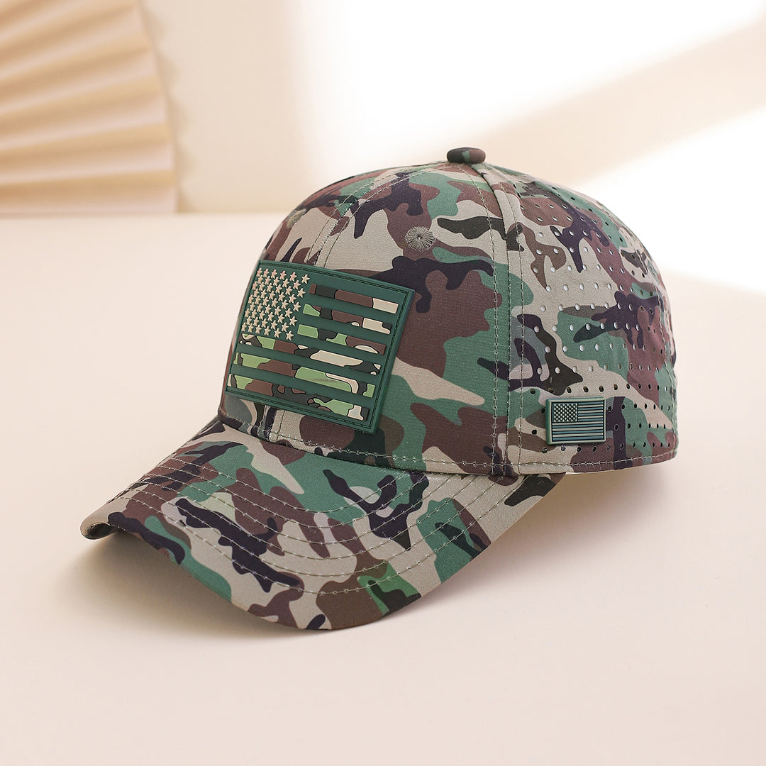 Cross-border Fashion Breathable Mesh Baseball Cap With Classic Contrasting Color National Flag Label And Curved Brim Baseball Cap. Suitable For Casual Outings And Versatile Wear.
