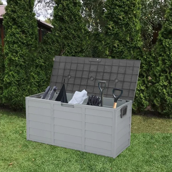 75 Gal / 260L Outdoor Garden Storage Deck Box with Wheels &amp; Lockable Lid, Grey