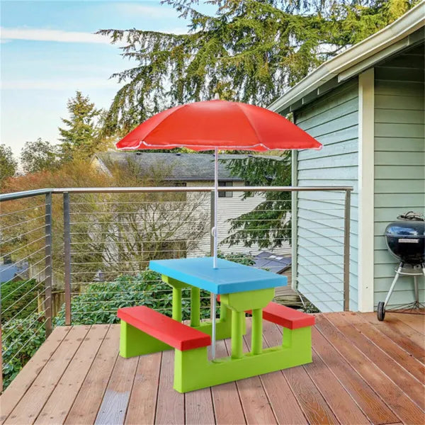 Kids Outdoor Picnic Table Set with UV Umbrella | Lightweight &amp; Portable