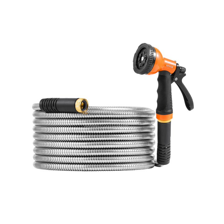Metal Garden Hose 25 Ft, Rust Proof Stainless Steel Water Hose, Heavy Duty Backyard Hose With 10 Function Nozzle, No-Kink &amp; Flexible Water Pipe, Lightweight Metal Hose For Yard, Outdoor