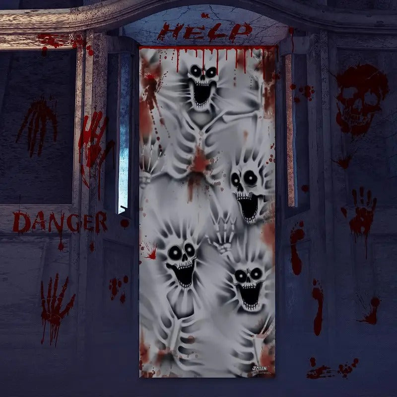 3D Scary Skeleton Door Cover for Indoor Outdoor Decor
