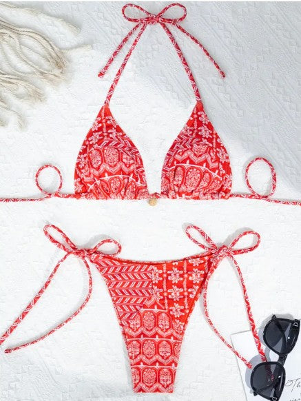 Printed Bandage Split Bikini Set