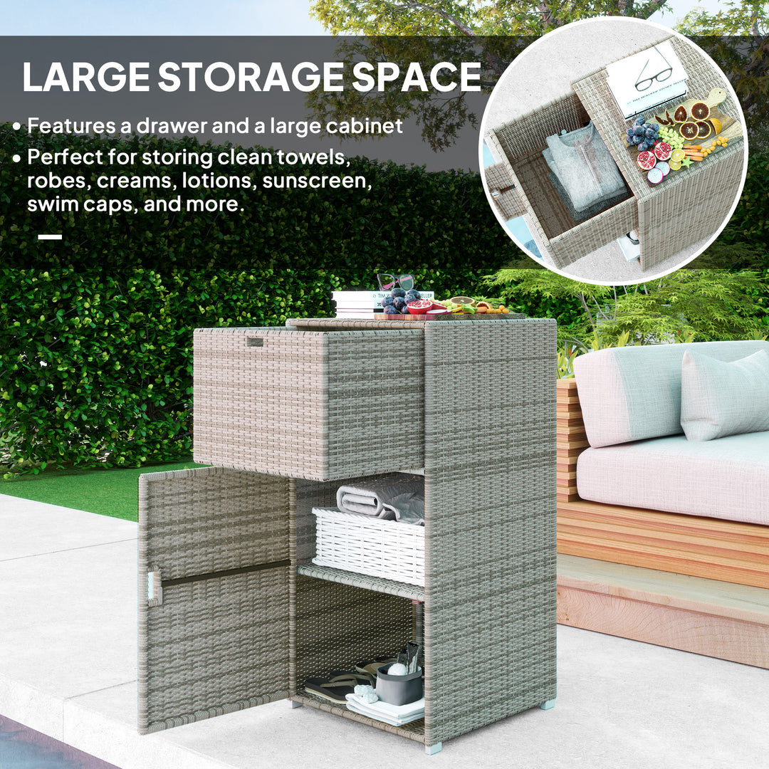 Outdoor Towel Rack for Pool w/ Drawer &amp; Cabinet, Gray