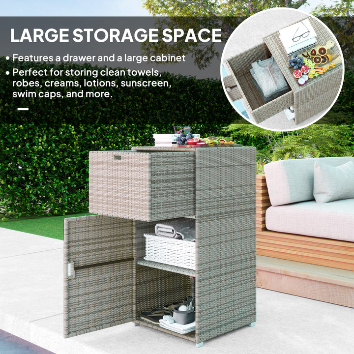 Outdoor Towel Rack for Pool w/ Drawer &amp; Cabinet, Gray