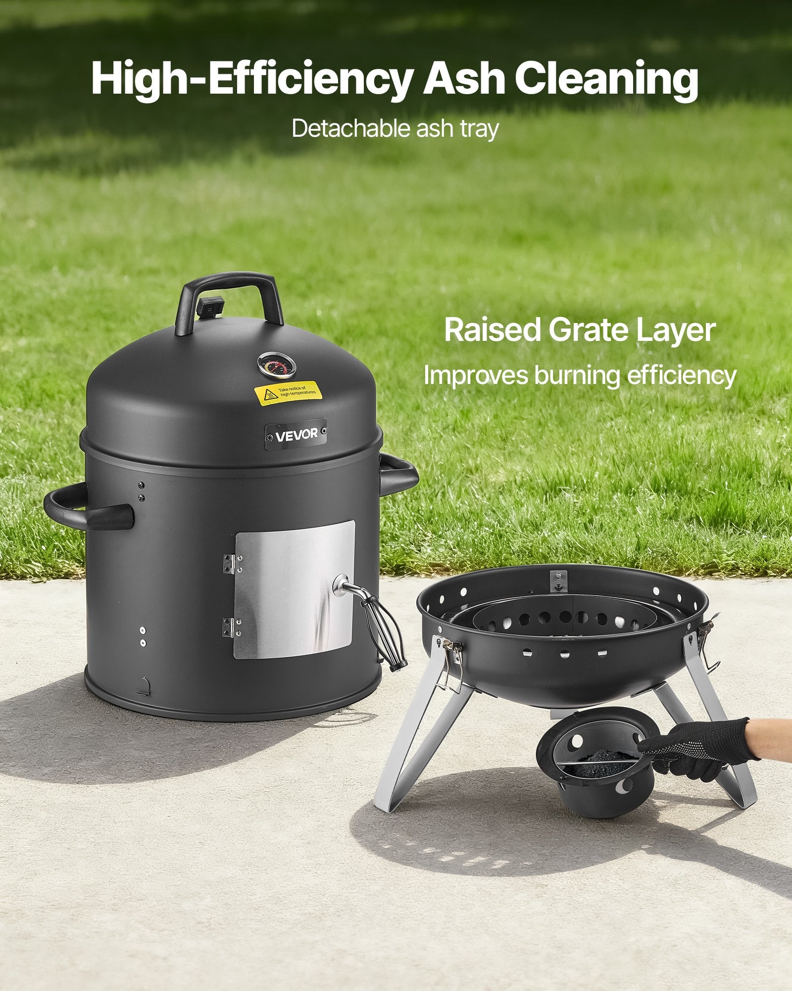 Charcoal Smoker, 16" Vertical Charcoal BBQ Grill, Coated Steel Barbecue Smoker With 2 Grilling Grates, Thermometer, Air Vents & Removable Ash Tray, Ideal For Backyard Patio Parties Cooking