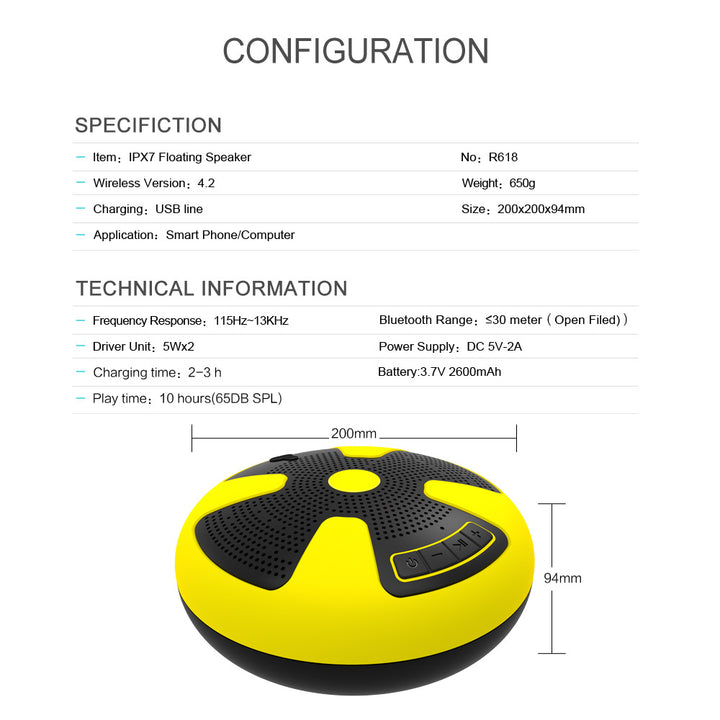 Waterproof Floating Bluetooth Speaker, Shockproof