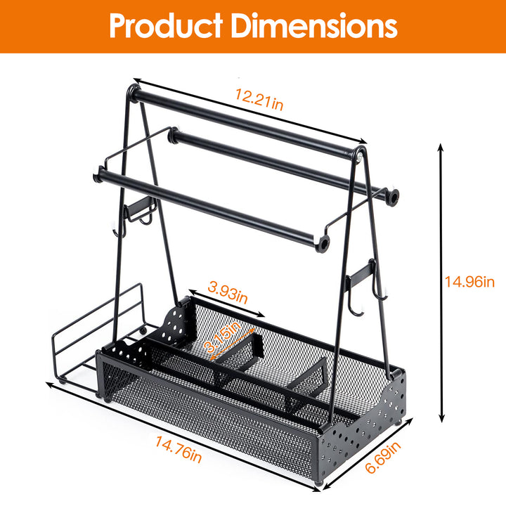 Metal Grill Caddy &amp; Utensil Organizer with Paper Towel Holders, Side Basket &amp; Hooks for Outdoor BBQ, Camping &amp; Kitchen