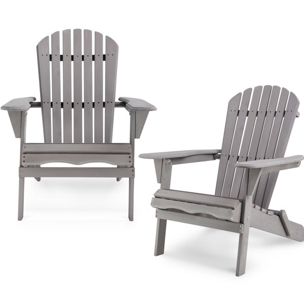 Adirondack Chair Set of 2 | Solid Wood | Folding | Gray | Outdoor Patio